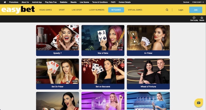 easybet live casino section