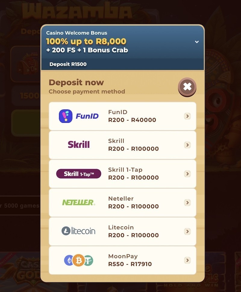 wazamba payment methods