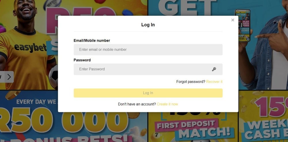 Easybet account login form