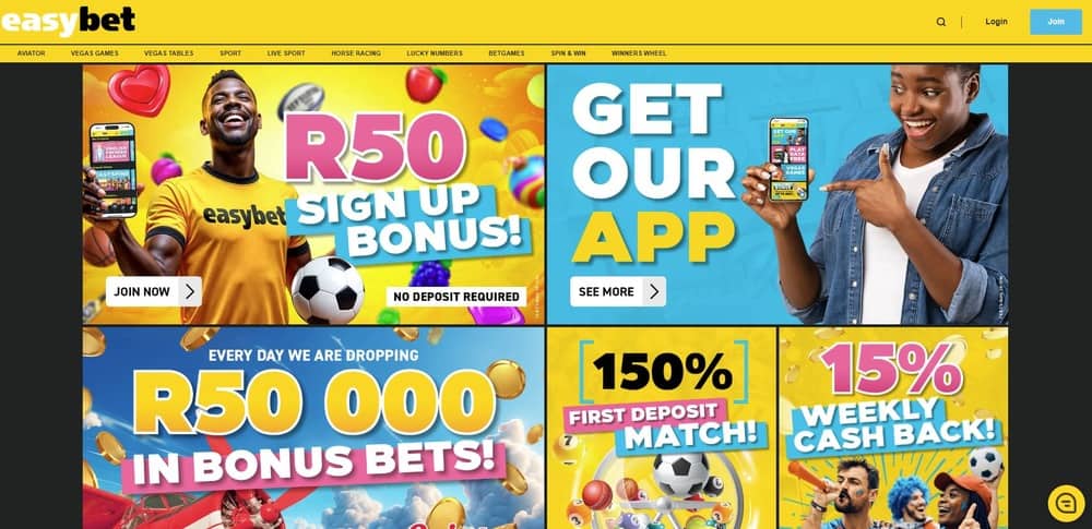 Home page of the official website of Easybet