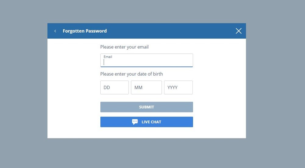 Sportingbet password recovery form 