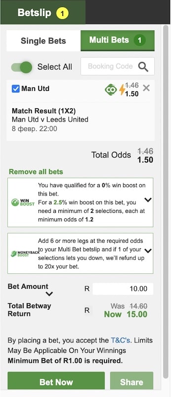 betway betslip