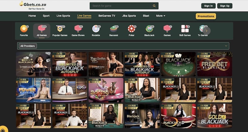 gbets casino games