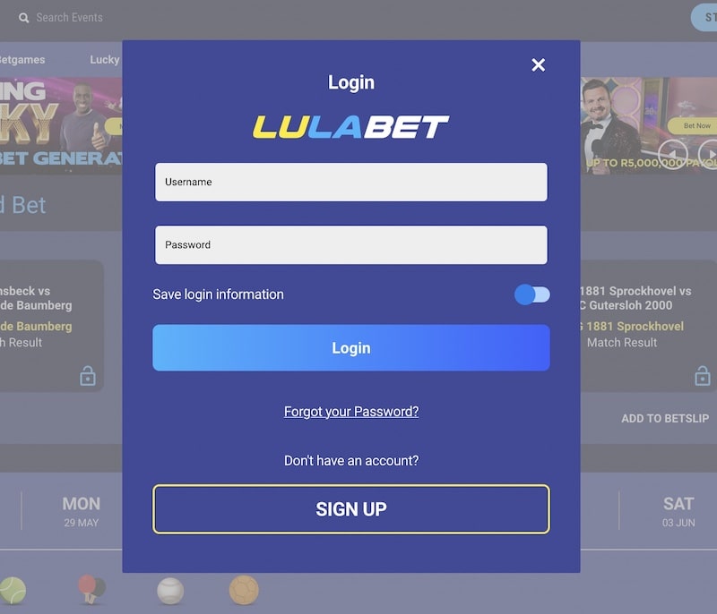 lulabet login form