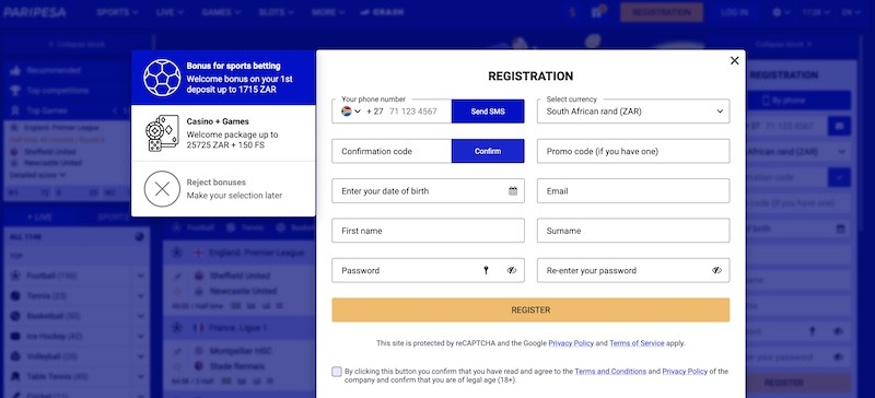 paripesa sign up form