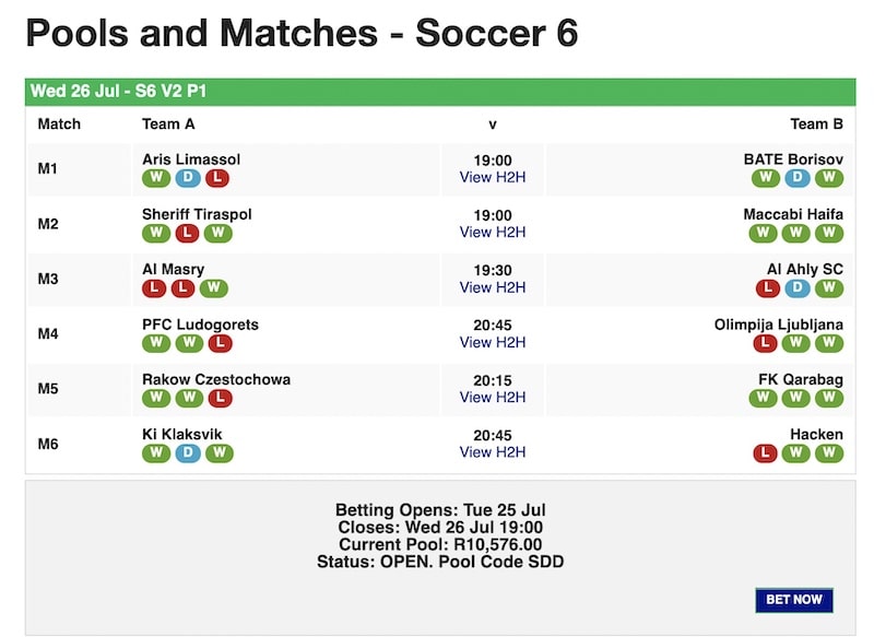 Soccer 6 store pool matches