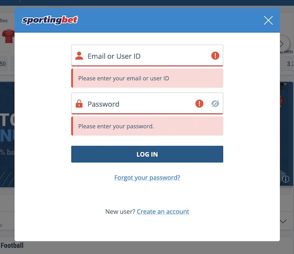 sportingbet login form